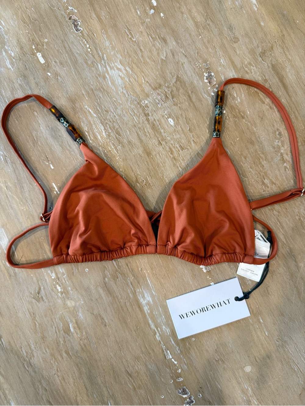 WeWoreWhat Burnt Orange Triangle Bikini Top with Beaded Straps